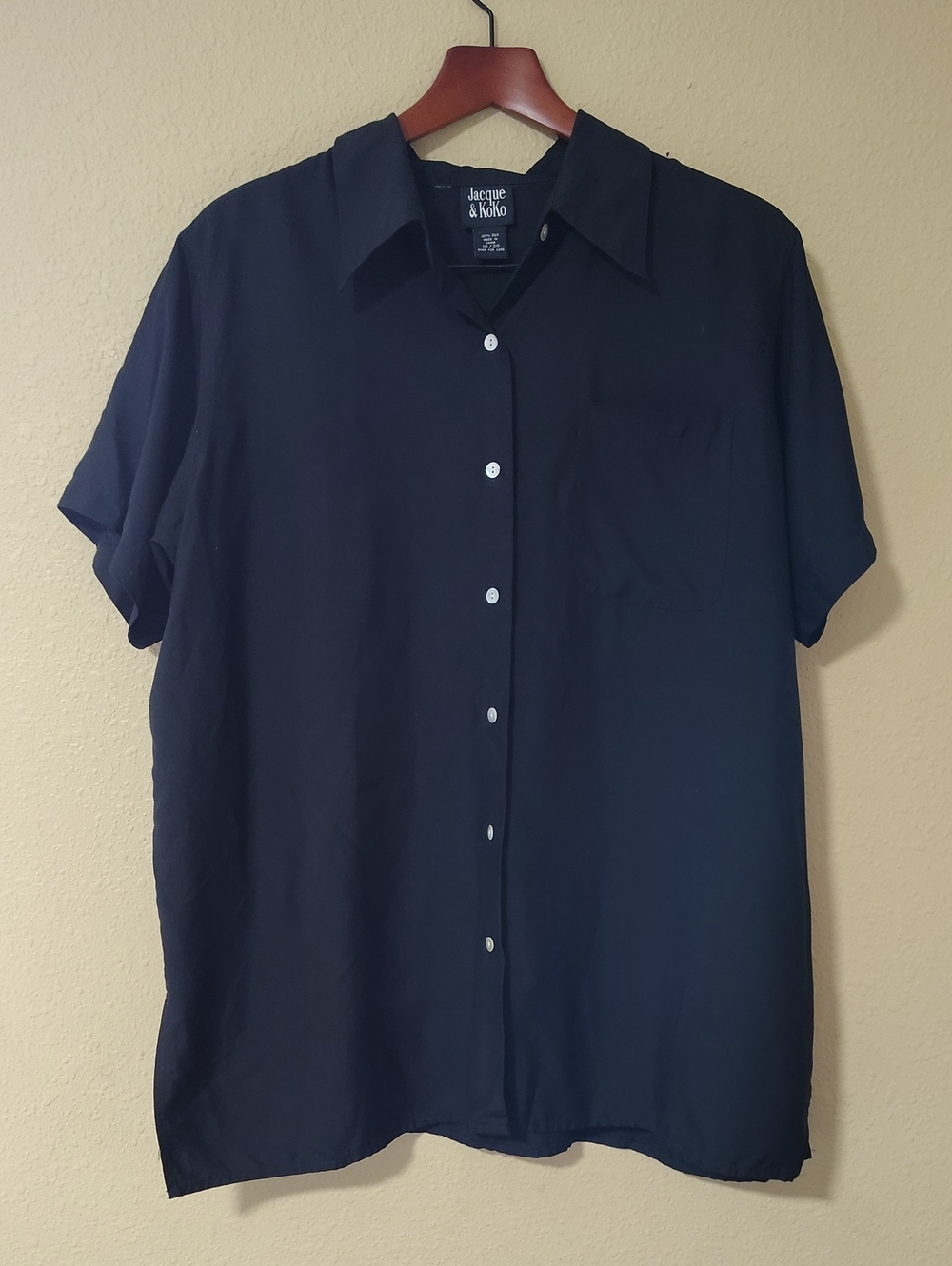 Vintage Jacque & Koko 100% Silk Button Up Shirt Size 18/20 Black Plus Size 90s